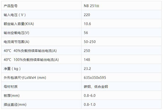 Ag亚洲集团NB 251III焊机手艺参数